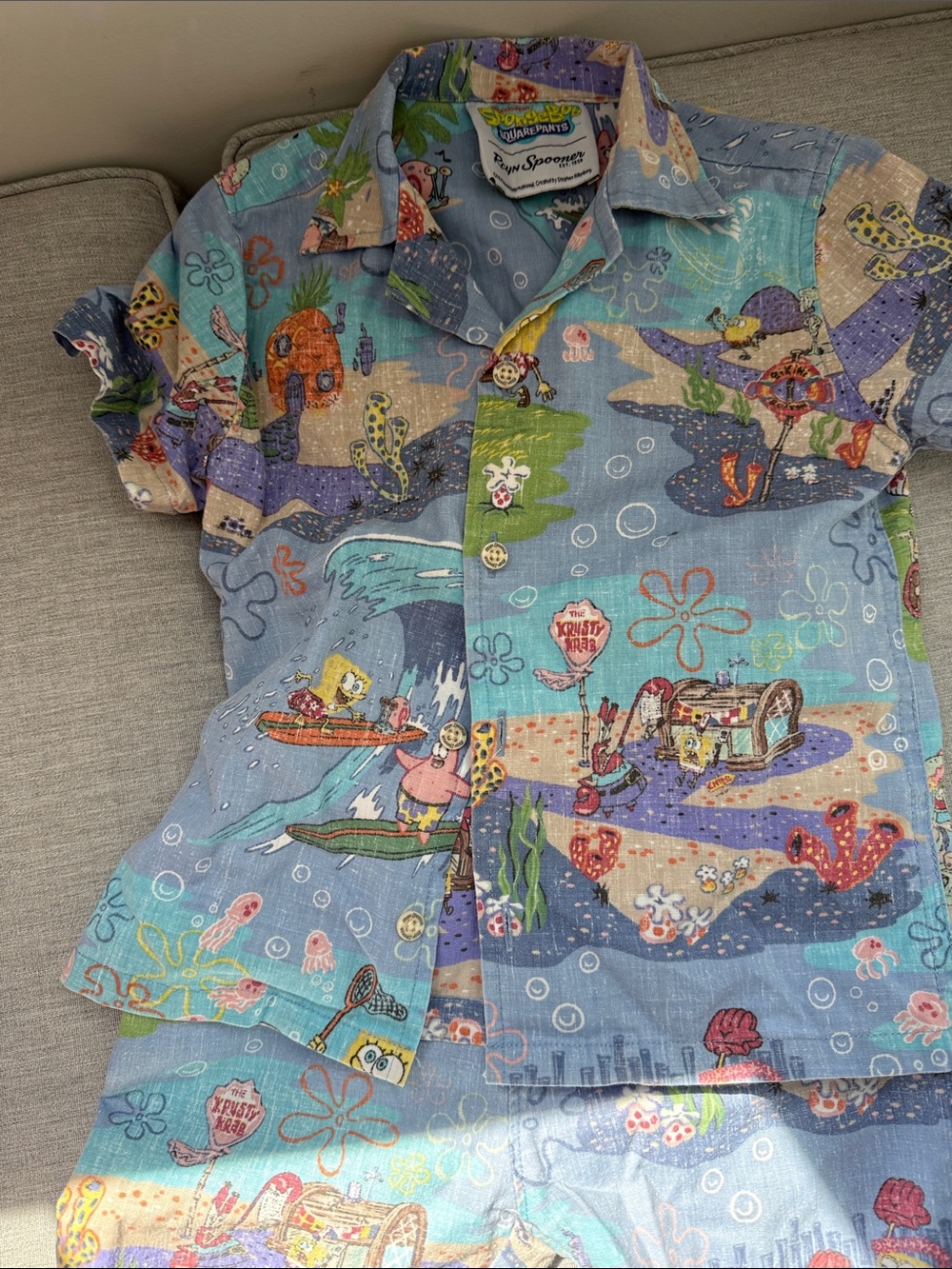 reyn spooner Kids Matching Set SpongeBob Light Blue Pattern EUC
